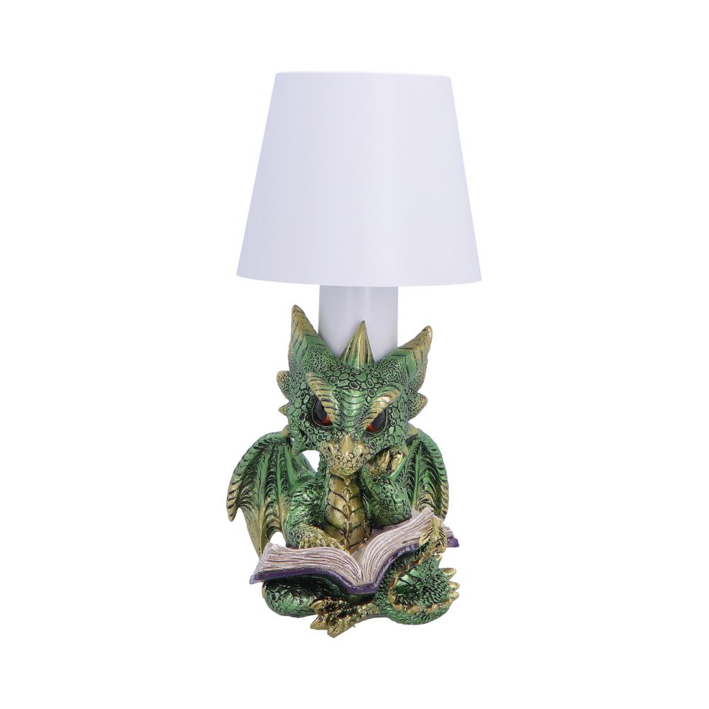 Nemesis Now Bookwyrm Lamp, 24.4cm tall, featuring a dragon-shaped lamp with intricate detailing, ideal for fantasy decor.